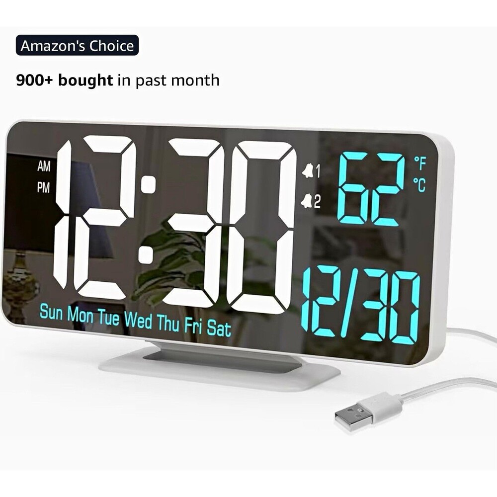 HOSUMOSO USB Powered Digital Alarm Clock Mirror Display White ACC-300